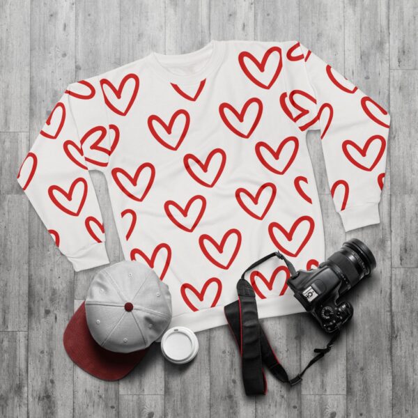 "Valentine’s Day Heart Pattern Sweatshirt – Classic Fit Crewneck for Men & Women"